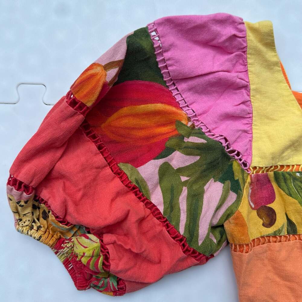 FARM Rio Rainbow Mixed Print Tiered Puff Sleeve Crop Top, small - Picture 4 of 6
